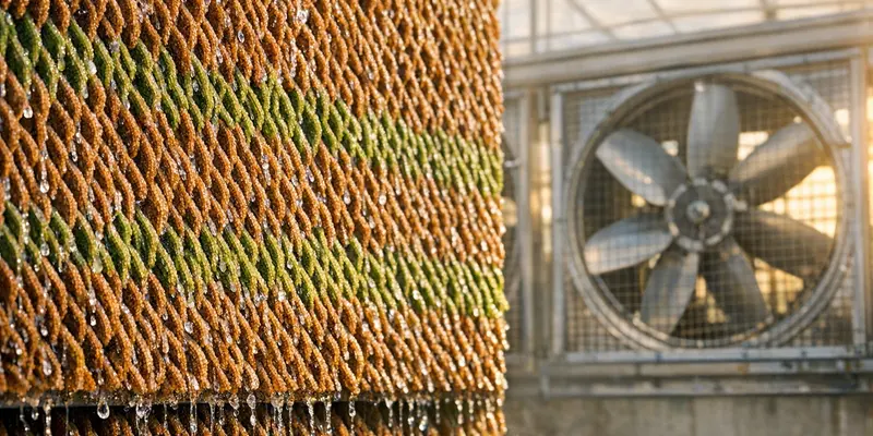Evaporative cooling pads in a greenhouse
