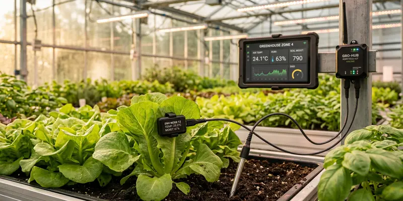 IoT sensors monitoring plants with data dashboards