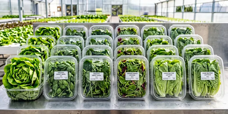 Student packaging fresh greenhouse produce for social enterprise sale